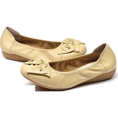 LIHUAMAO Genuine Leather ballet flats shoes for women round toe slip on comfortable soft office career party cute shoes