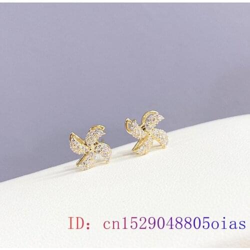 White Zircon Windmill Ear Studs Amulet Gifts Natural Jewelry Earrings 925 Silver Women Gemstone Crystal Fashion Chalcedony