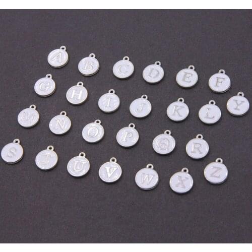 DIY Charms for baby pin necklace 104 a bag 26 letters silver gold plated pink white black enamel English Letter Charm