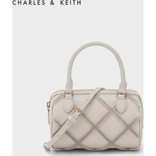 CHARLES＆KEITH New Arrival for Autumn 2021 CK2-50671284 Ladies Elegant Lingge Handheld Boston Bag