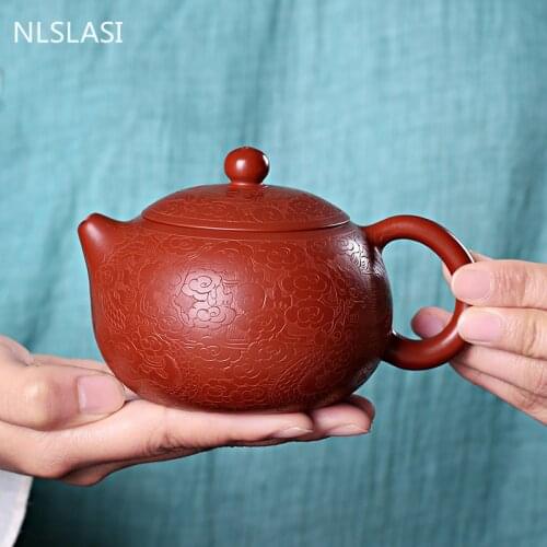 Chinese Yixing Purple Clay Tea Pot Handmade Dragon Pattern Xishi Teapot Kettle Dahongpao Customized Teaware Tea Ceremony 300ml