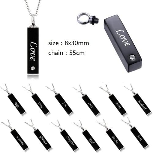 Black stainless steel Jewelry Birthstone Name Cremation Urn Necklace for Ashes Custom Made Keepsake pendant