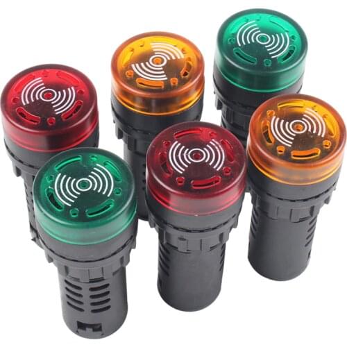 1PC AD16-22SM 12V 24V 110V 220V 22mm Flash Signal Light Red LED Active Buzzer Beep Alarm Indicator Red Green Yellow Panel Mount