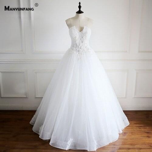 Custom Made Strapless Sequins Embroidery Appliques Tulle Bridal Ball Gown 2021 Hot Sale Sweep Train Lace Up Back Wedding Dress