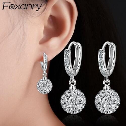 Foxanry Prevent Allergy 925 Sterling Silver Exquisite Creative Earrings Charm Women Girl Sparkling Zircon Birthday Party Gift