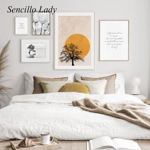 Winter Morning Sunrise Tree Scandinavian Poster Canvas Print Landscape Nordic Art Painting Wall Picture Living Room Decoration