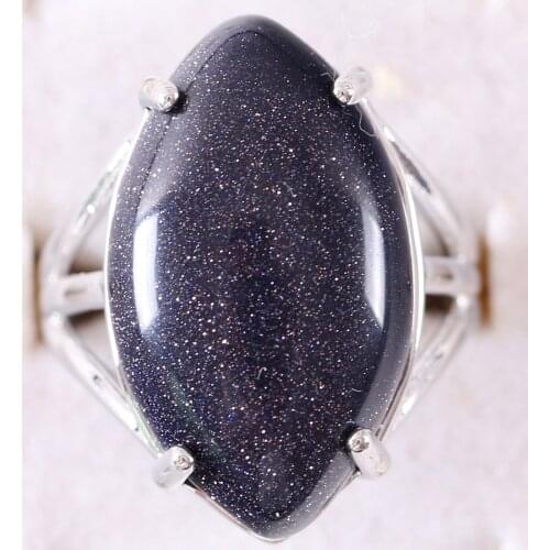 Finger Ring Natural Stone Olive CAB Cabochon Bead Blue Sandstone Adjustable Ring For Women Men Z356