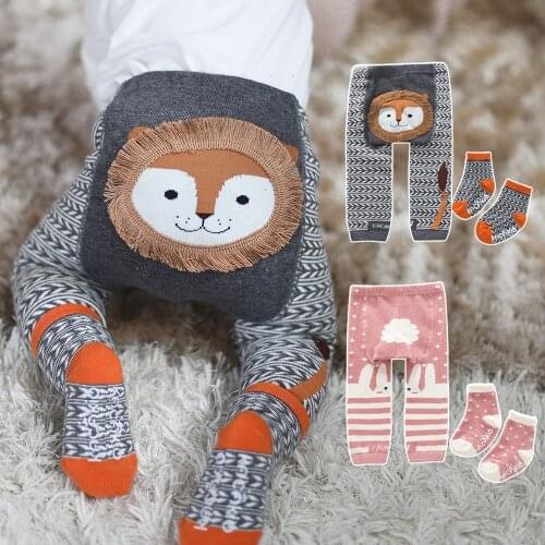 2Pcs/Set Cute Cartoon Baby Spring Tights Stocking Pantyhose Bee Monkey Rabbit Print Baby Girls Boys Soft Cotton Pants Tights Set