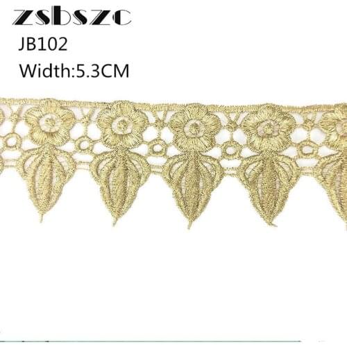 5.3CM Width 5Yards Flower And Leaf Gold Lace Embroidery Fabric for Wedding Dresses Sewing Accessories Applique Crafts