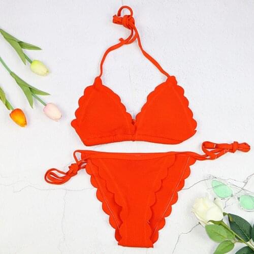 Sexy girl bikinis set bikini swimwear women swimsuit wire free swimming red orange light green shell edge halter pad hot new