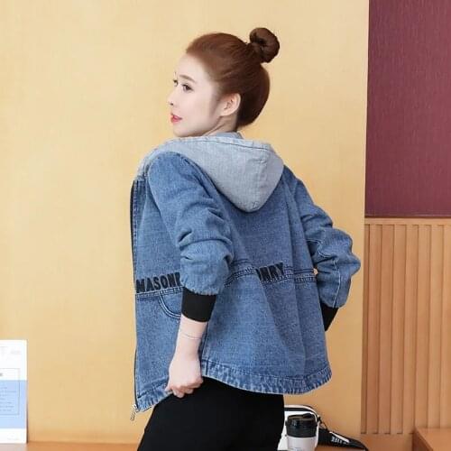 Hooded Denim Short Jacket Women 2021 Spring Autumn New Top Wild Embroidery Letters Jeans Coat Female Loose Cowboy Jackets L672