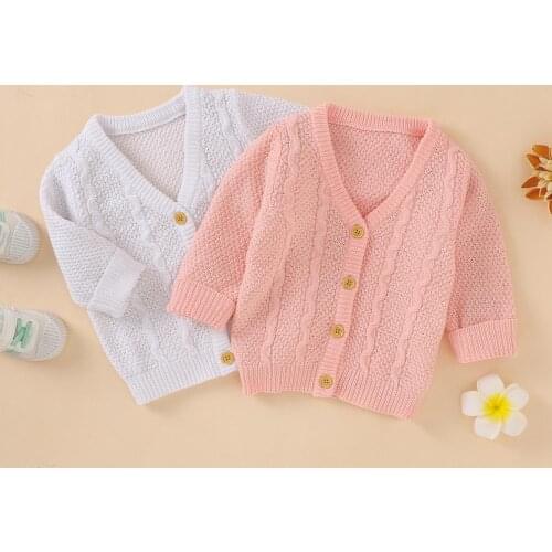 Fashion Solid Knitted Baby Girls Sweaters Tops Autumn Winter Newborn Infant Knitwear Coats Long Sleeves V Neck Toddler Costumes