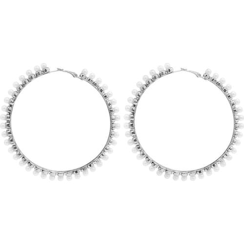 Fashion Simple Metal Pearl Hoop Earrings Fashion Big Circle Hoop Statement Earrings for Women Party Jewelry Gift