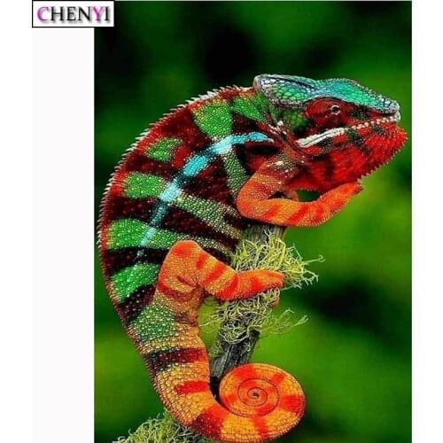 5D Diy Diamond Painting Animal Chameleon Paint By Number Full Diamond Embroidery Kit Cross Stitch Rhinestones Craft Home Decor