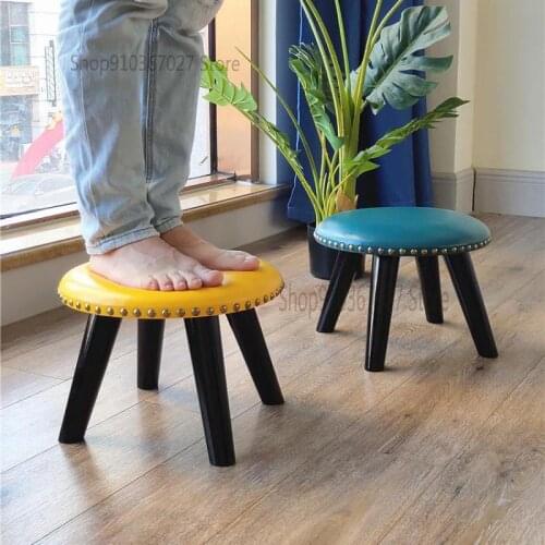 Small Bench Fashion Creative Adult Childrens Household Solid Wood Low Stool American Shoe Changing Stool Leather Stool