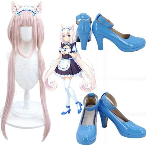 NEKOPARA Nekomimi Paradise Vanilla Anime Games Customize Cosplay High Heels Shoes Halloween Carnival Uniform Shoes Wigs
