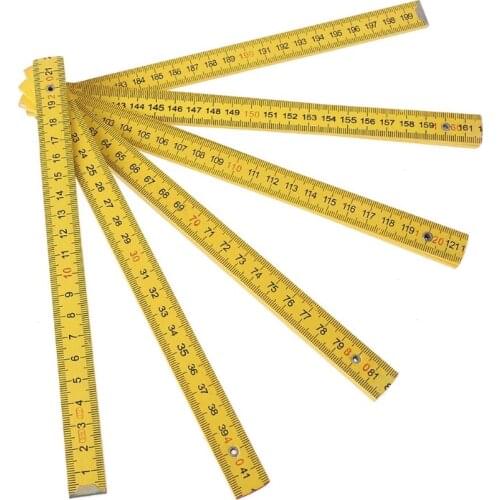 2 Meters Plastic Yellow Color Ruler Old Fashioned Woodworking Tool for Lineman, Carpenter, Electrician, Engineers