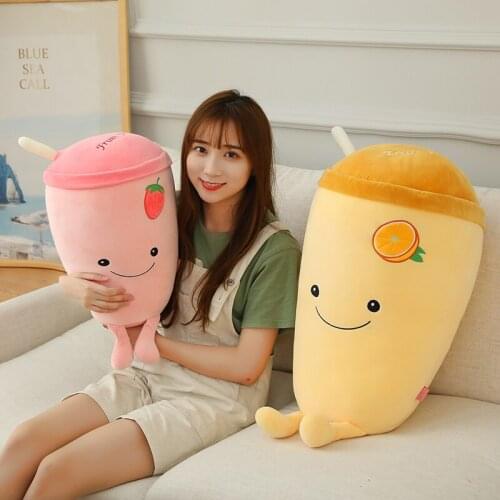 50cm Kawaii Plush Bubble Tea Cup Shaped Pillow Toys Stuffed Plushie Fruit Juice Cup Pillow Cushion Kids Toys Gifts for Girls