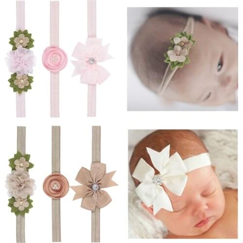 3pcs/lot Cute Baby Girl Headbands Newborn Bows Flower Headband Elastic Newborn Toddlers Hair Band Hair Accessories