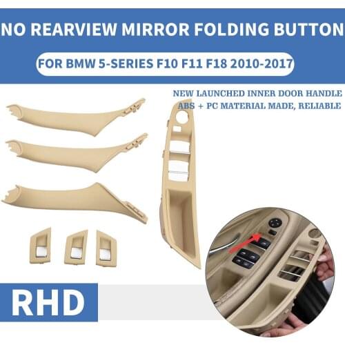 RHD Right Hand Car Interior Door Pull Handle Window Switch Panel Trim No Mirror Folding Button For BMW F10 F11 F18 520 523 525