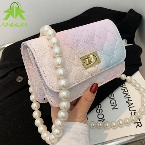 Luxury Brand Handbag Fashion Pearl Chain Ladies Shoulder Bag 2021 New High Quality Womens Designer Messenger Small Square Bags