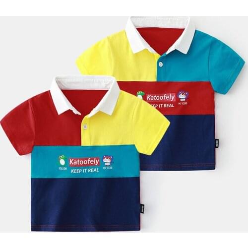 Summer Polo Shirt For Boy Short Sleeve T-shir Top Patchwork Boys Short Sleeve Shirts 2-7year