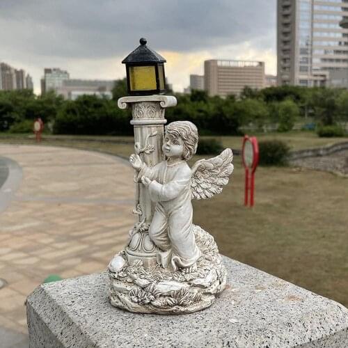 Garden Decoration Angle Statue with Solar LED Light Yard Art Night Lamp Figure Ornament Resin Craft Angel Sculpture Home Decor