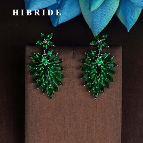 HIBRIDE Green CZ Stone Drop Earring For Women Jewelry Brincos Marquise Cut CZ Earring Wholesale Bridal Gifts Whosale E-859
