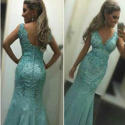 2020 Deep V Neck Evening Dress Mermaid Long Backless Formal Holiday Wear Prom Party Gown Custom Made Plus Size