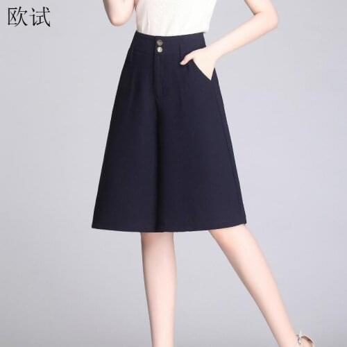 Plus Size Chiffon Knee Length Shorts for Women High Waisted Summer Korean Woman Black Ladies Bermuda Womens Wide Leg Short Pants