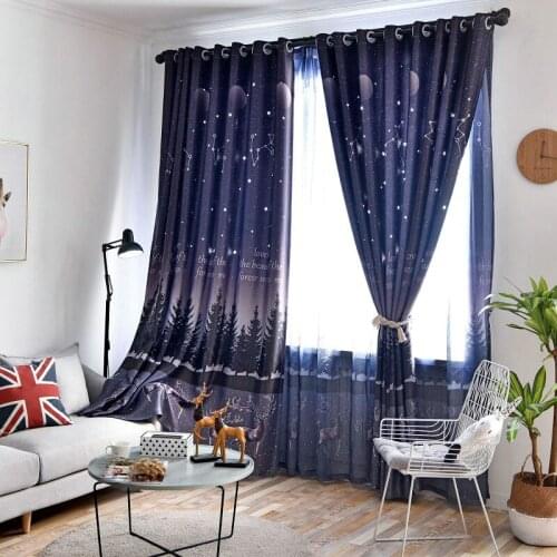Curtains for Living Room Nordic Curtains Night Sky Bay Window Bedroom Blackout Curtains Simple and Modern
