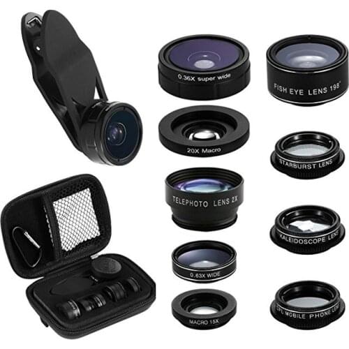 Nine in one universal mobile phone lens 0.36x wide angle + fisheye + CPL + sextant camera lens mobile phone external lens