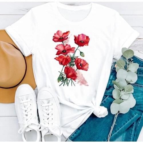 2021 90s Floral Watercolor Trend Style Summer Short Sleeve Women Fashion Clothes Print Tshirt Female Tee Top Graphic T-shirt