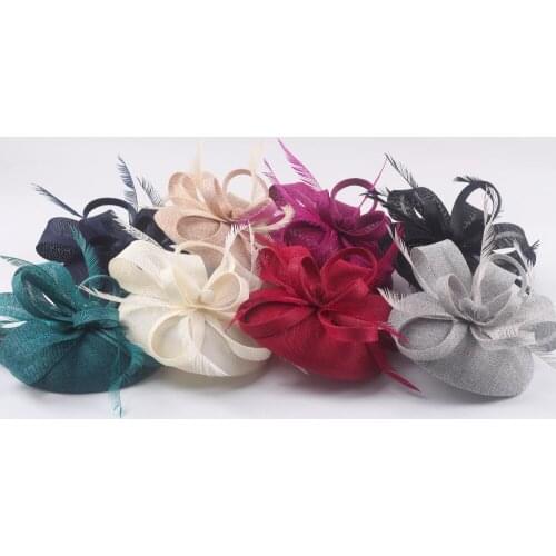 Fuchsia Grey Sinamay Fascinator Hair Clip For WOmen Wedding Hat Ladies Fashion Show Church Party Bridemaid Feather Headdress