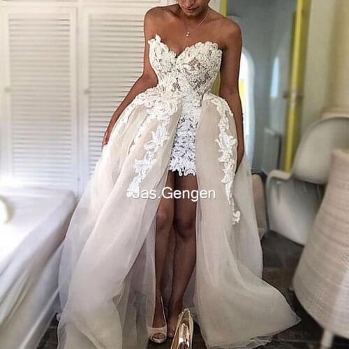 Vestidos formales Long Formal Dress Evening Removable Over Big Skirt Sweetheart Lace Organza robe Prom Gowns 2020