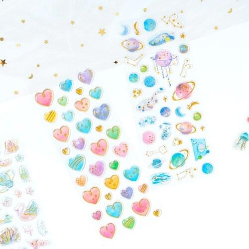 1 Sheet Golden Stamping Unicorn Heart Flowers Constellation Crystal DIY Decorative Diary Album Stickers