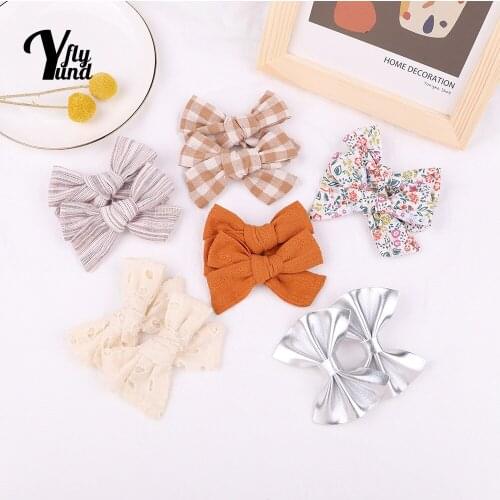 Yundfly 1 PCS Fashion Print Bowknot Infant Hair Clips Cute Handmade Bows Bangs Hairpins DIY Children Headwear Styling Tools