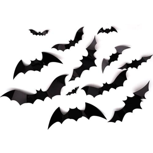 12pcs Halloween Decoration 3D Black PVC Bat Halloween Party DIY Decor Bar Room Halloween Party Scary Decos Props Wall Sticker