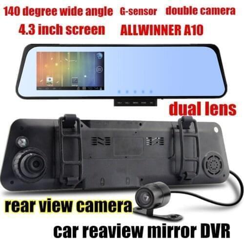 4.3 inch Car Rearview Mirror DVR dual Camera Video Recorder Camcorder Night Vision Allwinner A10 2X140 Degree Wide Angle