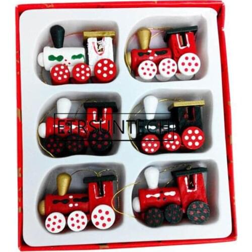 50sets Christmas Decorations Wood Painted Train Heads Cartoon New Year Showcase Window Christmas Tree Hanging Decoration Kids