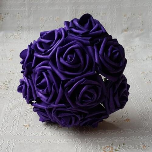 50PCS 7CM 13Colors PE Dark Purple Artificial Foam Roses For DIY Wedding Bouquet Wrist Roses Flowers Home Floral Decor