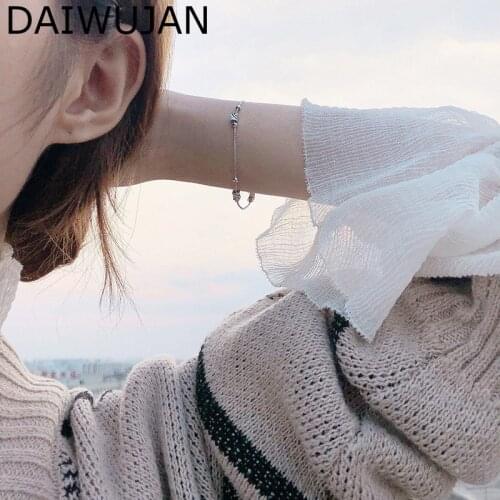 DAIWUJAN Minimalist 925 Sterling Silver Square Bracelets for Women Spacer Beads Chain Bracelet Silver Jewelry Birthday Gift
