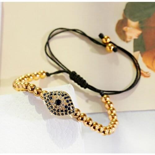 Handmade Tibetan Copper Bead Lucky Eye Bracelet Adjustable Rope Chain Men Bracelets Gold Color Braided Boho Vintage Jewelry Gift