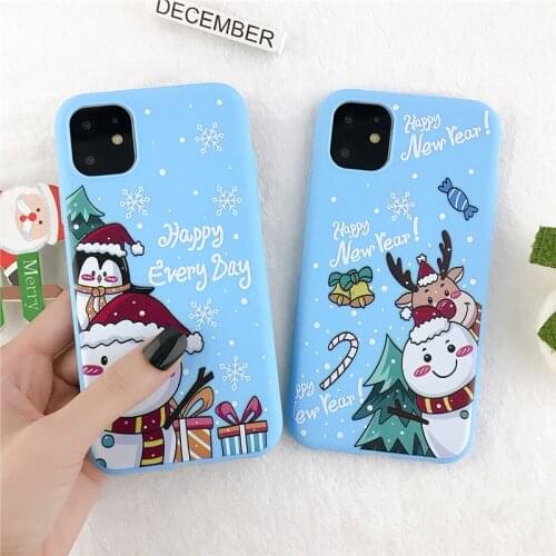 Blue Christmas Deer Snowman Phone Case For iPhone 12 11 Pro Max XS Max XR X 7 8 Plus SE 2020 6s Silicone Cute Soft Back Cover