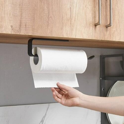 Punch Free Home Kitchen Roll Holder Cabinet Wall Hanging Paper Towel Rack Cling Film Storage Accessories Bathroom Towel Hook