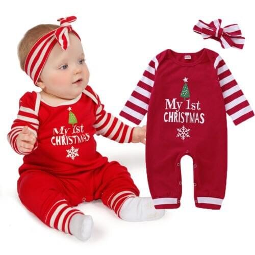 Newborn Baby Christmas Romper Set, Fake Collar Long Sleeve Button-up Jumpsuit with 2 Pockets + Hat for Winter, Fall
