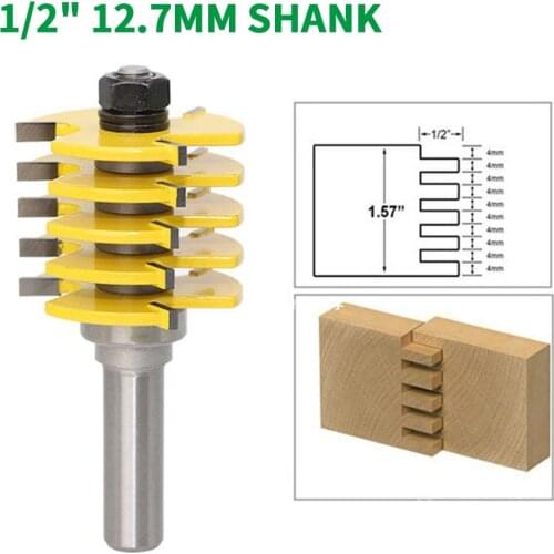 1PC 1/2" 12.7MM Shank Milling Cutter Wood Carving Box Joint Router Bit Adjustable 5 Blade Wood Tenon Cutter for Woodworking
