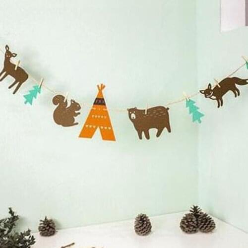 1 Set Kawaii Forest Animals Garland Baby Shower Banners Flags Birthday Party Decorations Kids Party Decorations Supplies