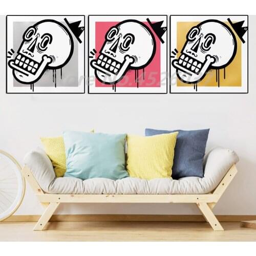 Joachimes Graffiti Street Art Born To Paint Print Skull King Poster Painting On Canvas Bedroom Wall Art Decoration Pictures Home