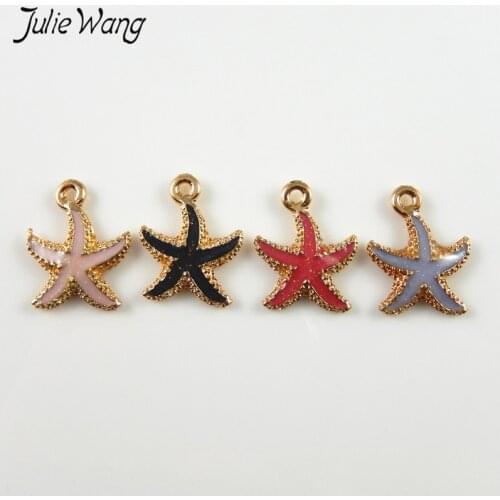 Julie Wang 15pcs 4 Stunning Color Optional Gold Color Based Starfish Shape Enamel Alloy Charm DIY Beach Jewelry Earring Findings